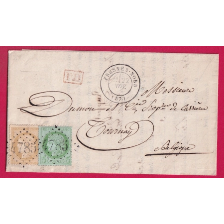 TARIF FRONTALIER N°59 53 GC 4785 FRESNES NORD POUR TOURNAY BELGIQUE LETTRE COVER