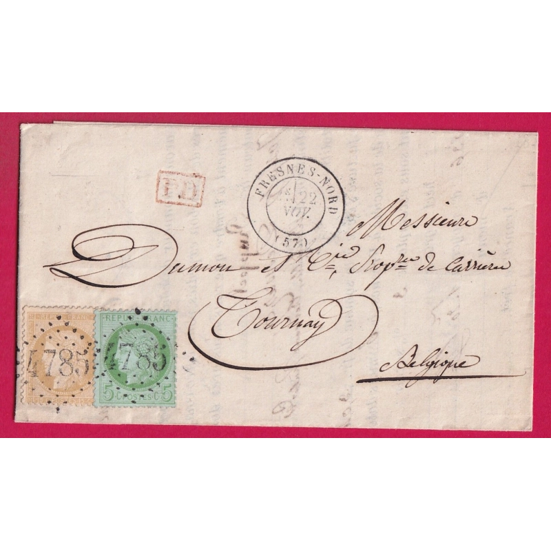 TARIF FRONTALIER N°59 53 GC 4785 FRESNES NORD POUR TOURNAY BELGIQUE LETTRE COVER