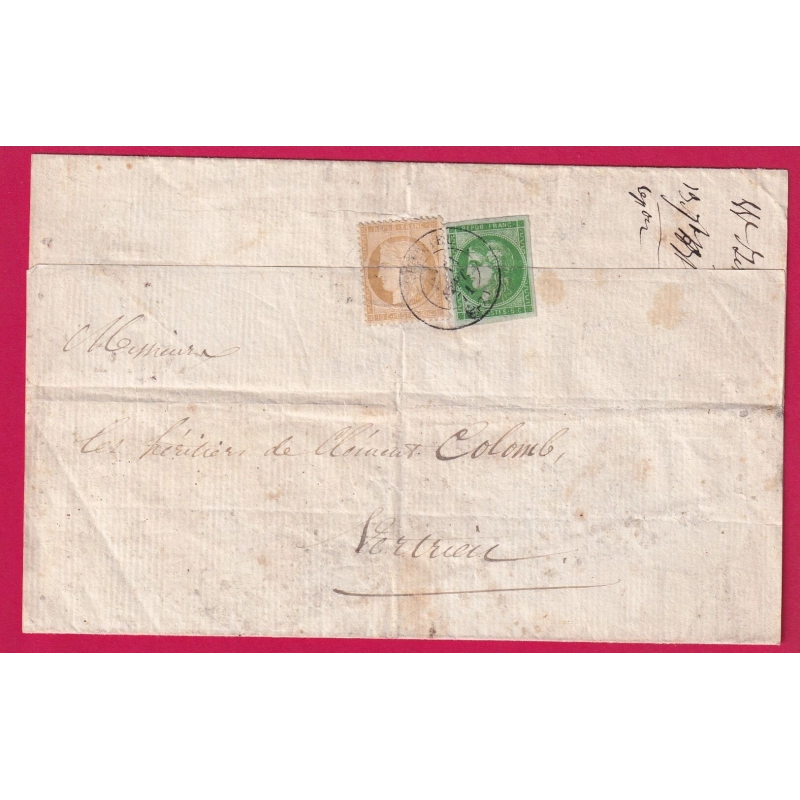 N°36 42B VERT FONCE CAD CREMIEU ISERE TARIF LOCAL 11 SEPTEMBRE 1871 LETTRE COVER