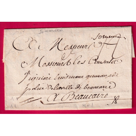 MARQUE MANUSCRIT SOMMIERES GARD 1767 LENAIN N°1 POUR BEAUCAIRE INDICE 11 LETTRE COVER