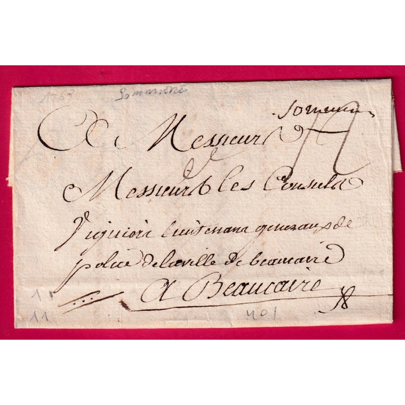 MARQUE MANUSCRIT SOMMIERES GARD 1767 LENAIN N°1 POUR BEAUCAIRE INDICE 11 LETTRE COVER