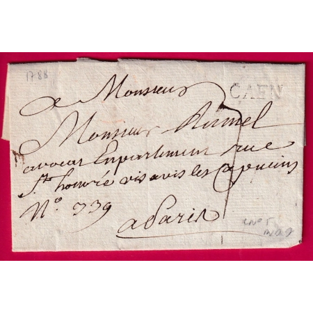 MARQUE CAEN CALVADOS 1788 LENAIN N°5 POUR PARIS LETTRE COVER