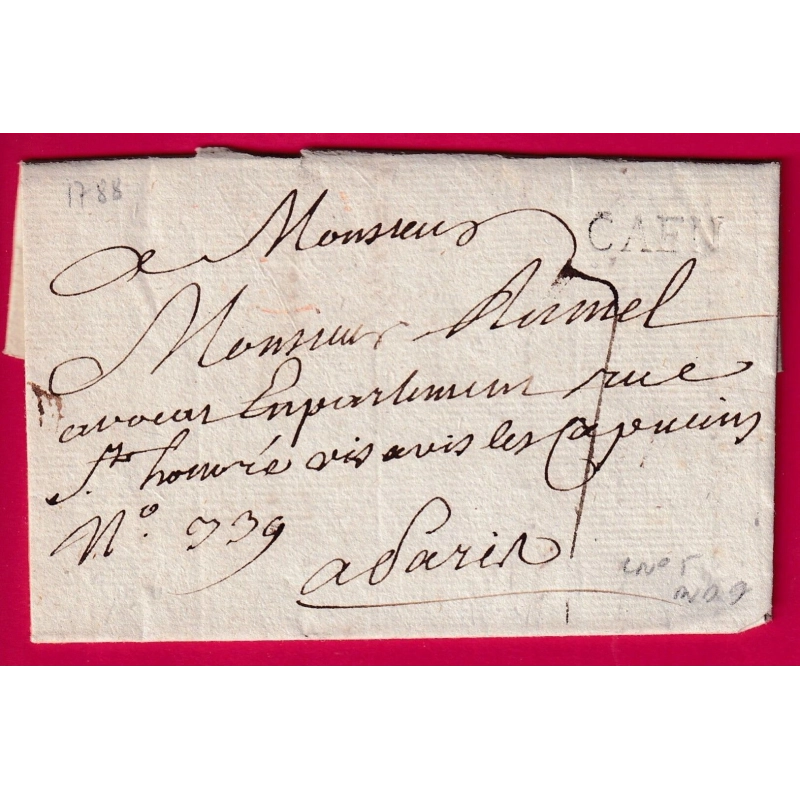 MARQUE CAEN CALVADOS 1788 LENAIN N°5 POUR PARIS LETTRE COVER