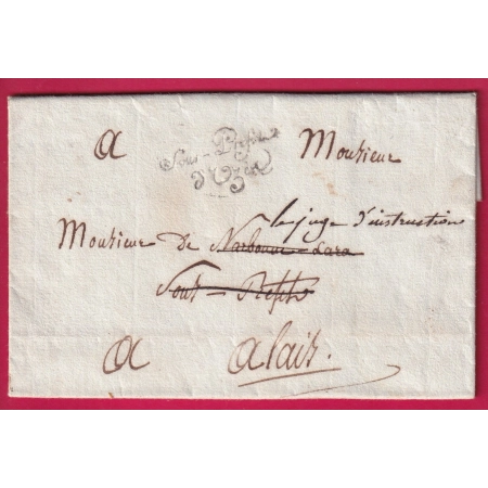 FRANCHISE LE SOUS PREFET D 'UZES GARD POUR ALAIS ALES 1815 LETTRE COVER