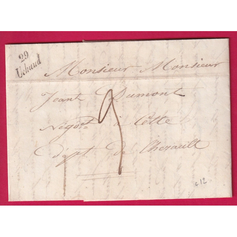 CURSIVE 29 UCHAUD GARD 1846 POUR CETTE SETE HERAULT INDICE 12 LETTRE COVER