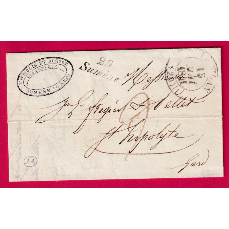 CURSIVE 29 SUMENE CAD TYPE 13 LE VIGAN POUR ST HYPPOLITE GARD INDICE 11 LETTRE COVER
