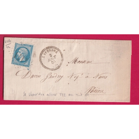 N°22 GC 4171 LE VEURDRE ALLIER CAD TYPE 22 SIMPLE CERCLE ?? POUR NEVERS LETTRE COVER