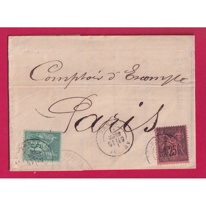 N°91 75 AMIENS SOMME POUR PARIS 1879 LETTRE COVER