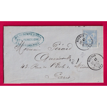 N°68 CAD TYPE 16 NOUZON ARDENNES POUR PARIS LETTRE COVER