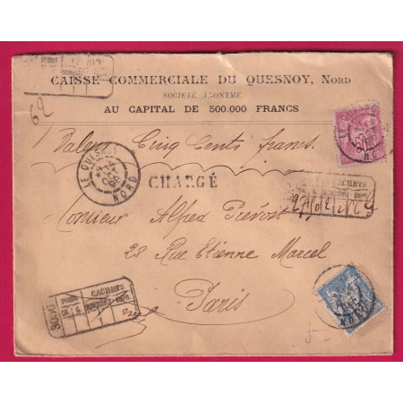 N°90 98 LE QUESNOY NORD LETTRE CHARGE POUR PARIS COVER
