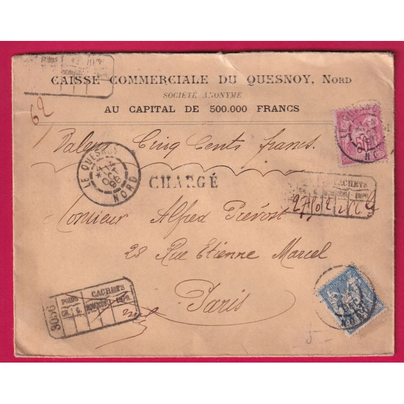 N°90 98 LE QUESNOY NORD LETTRE CHARGE POUR PARIS COVER