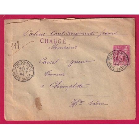 N°98 VITREY SUR MANCE HAUTE SAONE 1894 POUR CHAMPLITTE LETTRE COVER