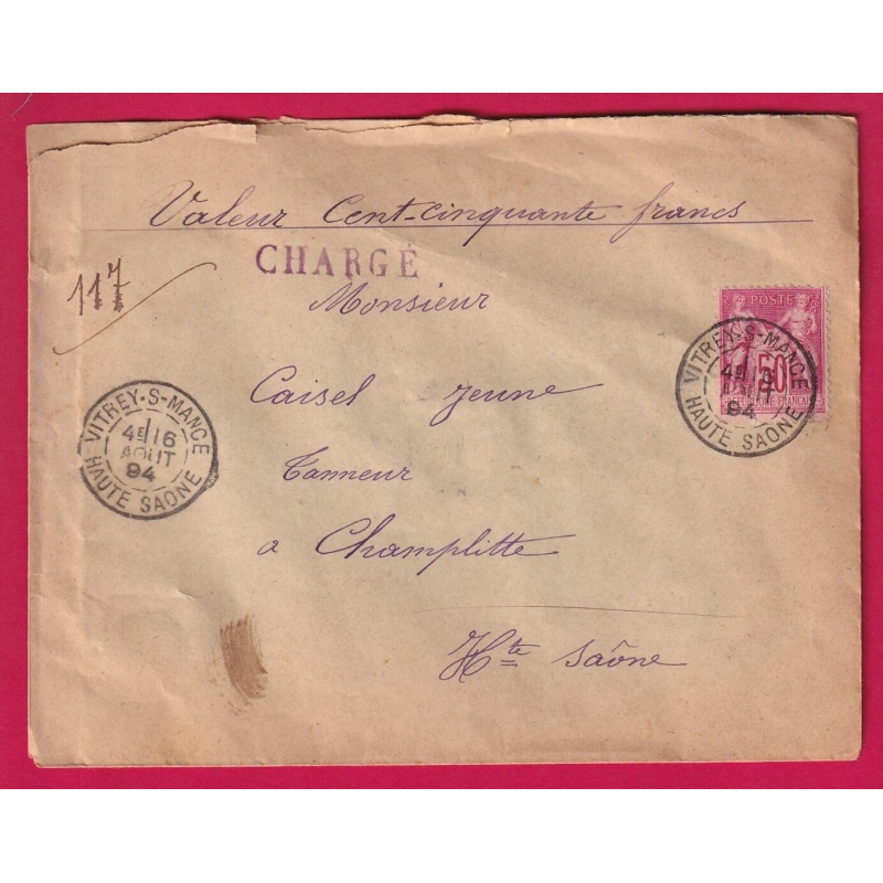 N°98 VITREY SUR MANCE HAUTE SAONE 1894 POUR CHAMPLITTE LETTRE COVER