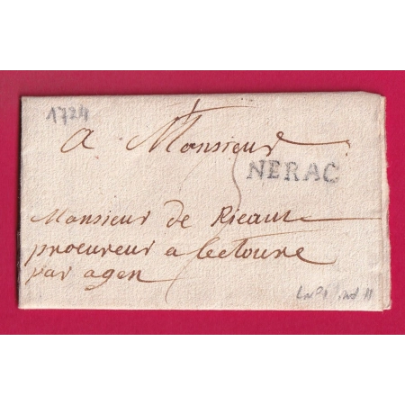 MARQUE NERAC LOT ET GARONNE LENAIN N°1 INDICE 11 1724 POUR AGEN LETTRE COVER
