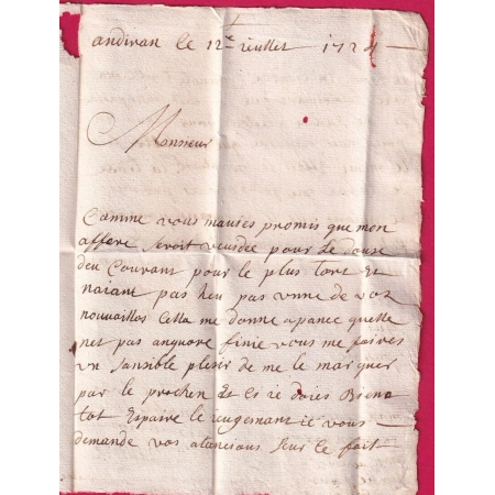 MARQUE NERAC LOT ET GARONNE LENAIN N°1 INDICE 11 1724 POUR AGEN LETTRE COVER
