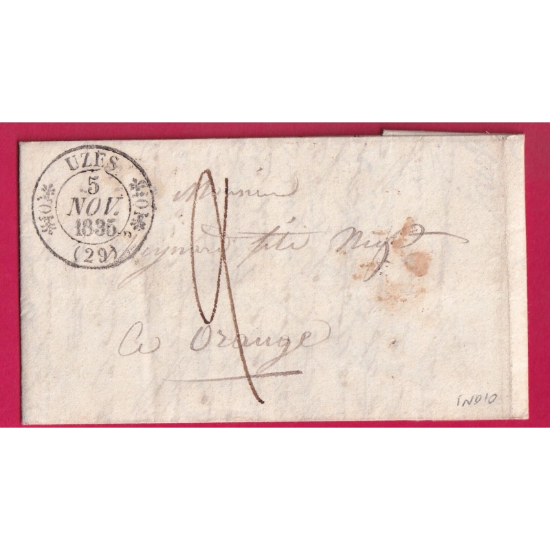 CAD TYPE 11 UZES GARD 1835 POUR ORANGE VAUCLUSE INDICE 10 LETTRE COVER