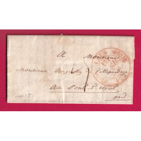 CAD TYPE 11 UZES GARD EN ROUGE 1832 POUR PONT ST ESPRIT INDICE 13 LETTRE COVER