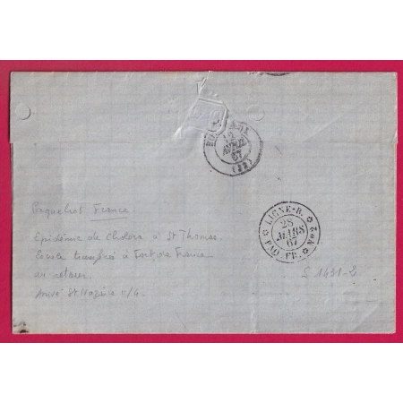 MARTINIQUE ST PIERRE 1867 TAXE TAMPON 6 POUR BORDEAUX LETTRE COVER
