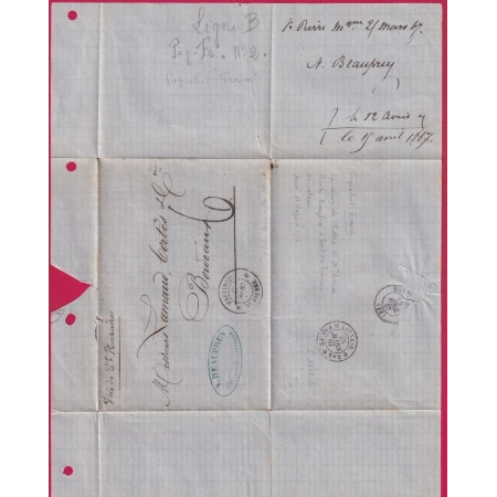 MARTINIQUE ST PIERRE 1867 TAXE TAMPON 6 POUR BORDEAUX LETTRE COVER