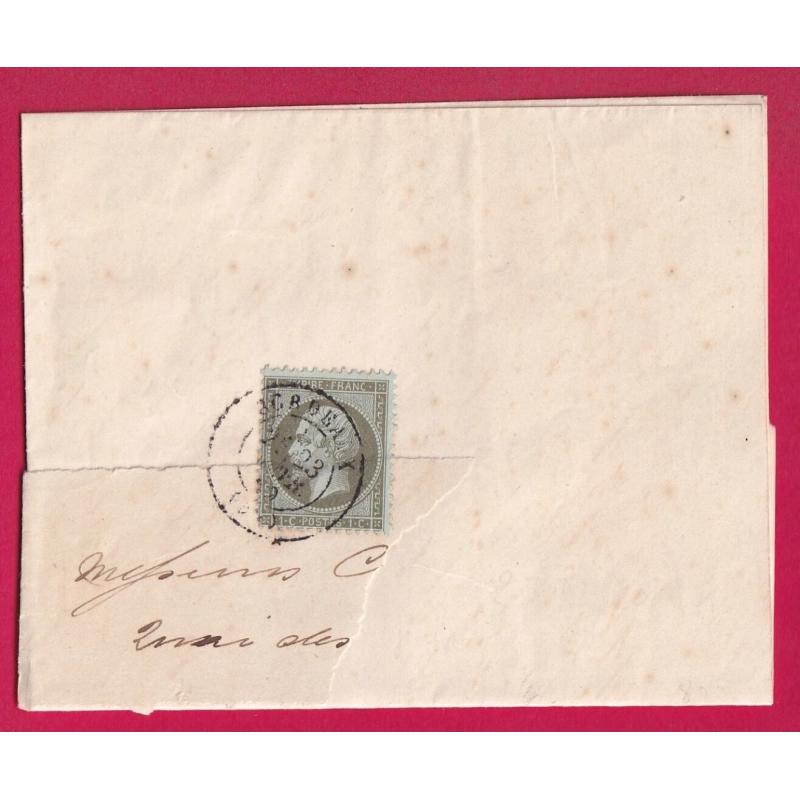 N°19 CAD BORDEAUX 1869 SEUL SUR DOCUMENT BANDE INCOMPLETE LETTRE COVER