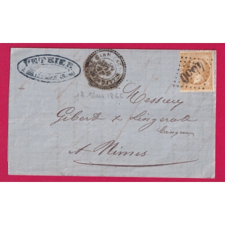 N°21 GC 4550 BELLEGARDE DU GARD CAD TYPE 22 POUR NIMES 1866 LETTRE COVER