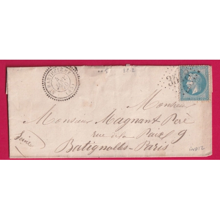 N°29 GC 3518 ST BARTHELEMY LOT ET GARONNE CAD TYPE 22 POUR PARIS LES BATIGNOLLES INDICE 12 LETTRE COVER