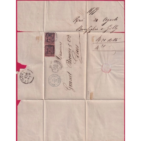 N°91 X2 NICE ALPES MARITIMES DOUBLE PORT POUR GENES ITALIE LETTRE COVER