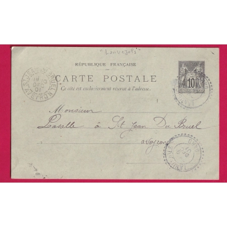 ENTIER SAGE 10C AVEC MILLESIME 039 CAD FB84 LANUEJOLS GARD FACTEUR BOITIER POUR ST JEAN DU BRUEL AVEYRON LETTRE COVER