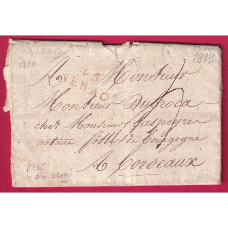 MARQUE 45 NERAO NERAC EN ROUGE 1819 CURIOSITE NON SIGNALE POUR BORDEAUX LETTRE COVER