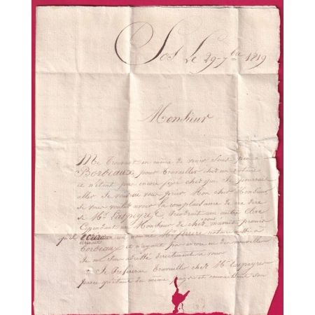 MARQUE 45 NERAO NERAC EN ROUGE 1819 CURIOSITE NON SIGNALE POUR BORDEAUX LETTRE COVER