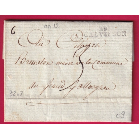 MARQUE 29 CALVISSON GARD AN12 1804 INDICE 9 POUR GALLARGUES LETTRE COVER