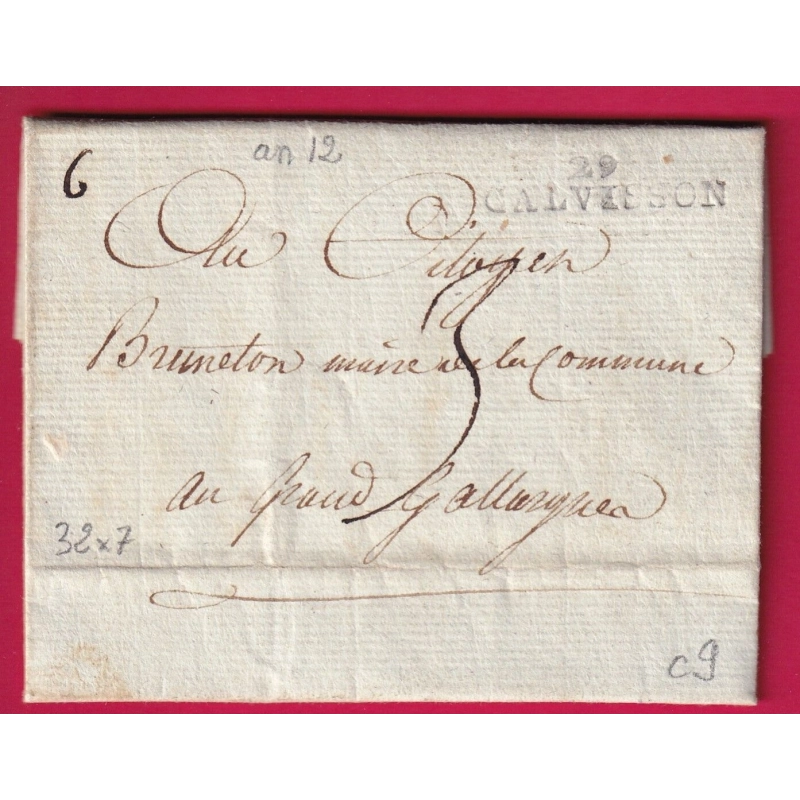 MARQUE 29 CALVISSON GARD AN12 1804 INDICE 9 POUR GALLARGUES LETTRE COVER