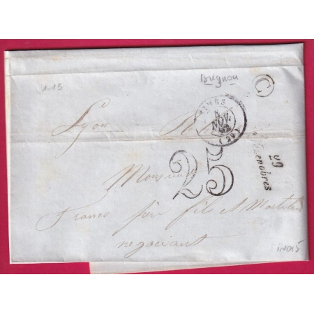 CURSIVE 29 VEZENOBRES GARD BOITE RURALE C BRIGNON POUR LYON INDICE 15 LETTRE COVER