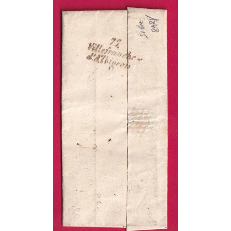 CURSIVE 77 VILLEFRANCHE D'ALBIGEOIS TARN 1848 DEPART ALBI TARN LETTRE COVER