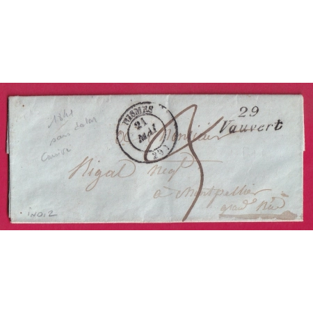 CURSIVE 29 VAUVERT GARD 1841 CAD TYPE 14 NIMES GARD INDICE 12 MONTPELLIER LETTRE COVER