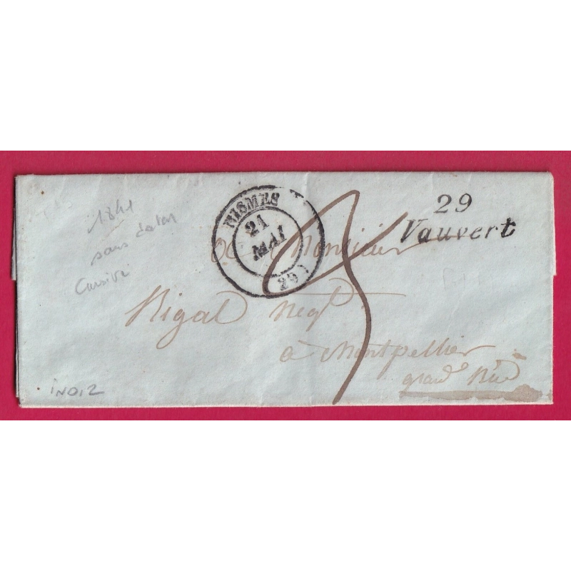 CURSIVE 29 VAUVERT GARD 1841 CAD TYPE 14 NIMES GARD INDICE 12 MONTPELLIER LETTRE COVER