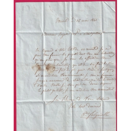 CURSIVE 29 VAUVERT GARD 1841 CAD TYPE 14 NIMES GARD INDICE 12 MONTPELLIER LETTRE COVER