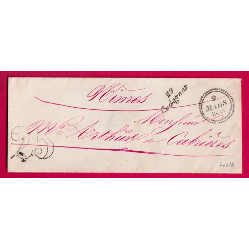 CURSIVE 29 CODOGNAN GARD 1854 DATEUR B POUR NIMES INDICE 16 LETTRE COVER
