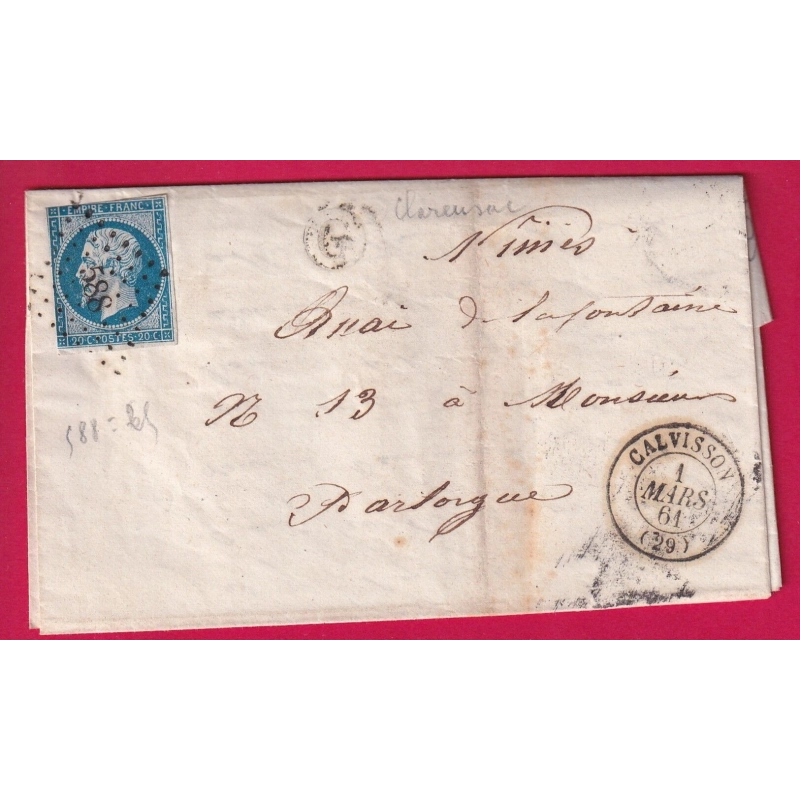 N°14 PC 588 CALVISSON GARD BOITE RURALE G CLARENSAC POUR NIMES LETTRE FRANCE