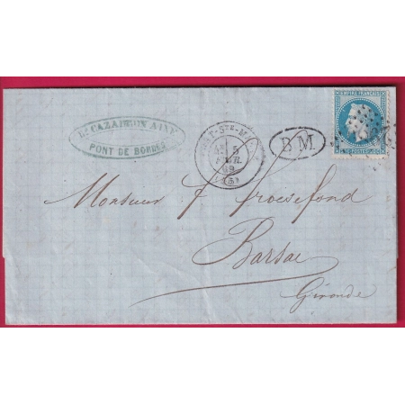 N°29 GC 2989 PORT STE MARIE LOT ET GARONNE BM PONT DE BORDES POUR BARSAC GIRONDE LETTRE FRANCE