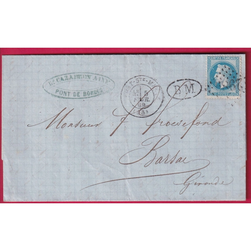 N°29 GC 2989 PORT STE MARIE LOT ET GARONNE BM PONT DE BORDES POUR BARSAC GIRONDE LETTRE FRANCE