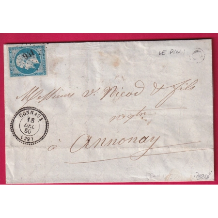 N°14 PC 941 CONNAUX GARD CAD TYPE 22 BOITE RURALE C LE PIN POUR ANNONAY INDICE 14 LETTRE FRANCE