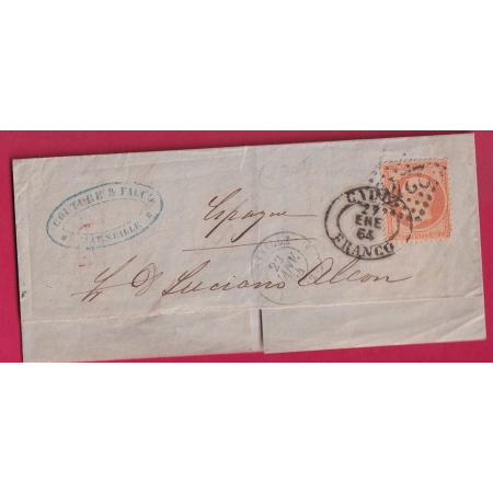 N°23 GC 2240 MARSEILLE CAD ESPAGNOL CADIZ FRANCO SUR TIMBRE ESPAGNE LETTRE FRANCE