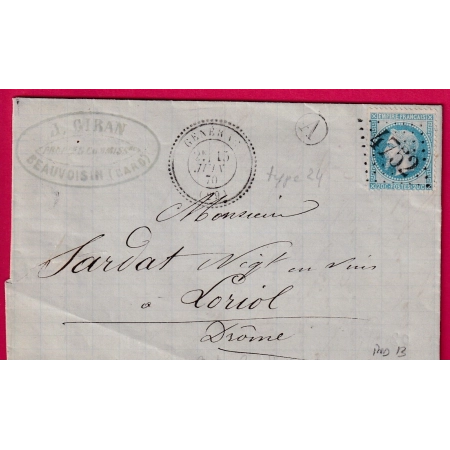 N°29 GC 4752 GENERAC GARD CAD TYPE 24 BOITE RURALE A BEAUVOISIN POUR LORIOL DROME LETTRE FRANCE