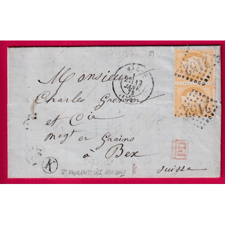 N°59 PAIRE GC REFAIT 2152 MACON SAONE ET LOIRE BOITE RURALE K ST LAURENT LES MACON POUR BEX SUISSE LETTRE FRANCE