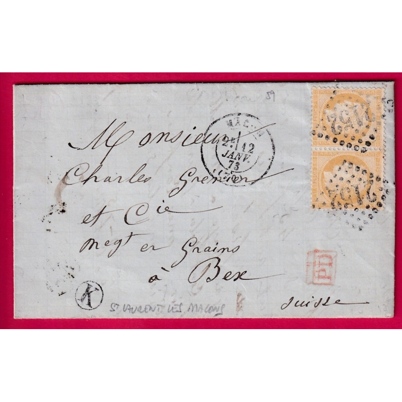 N°59 PAIRE GC REFAIT 2152 MACON SAONE ET LOIRE BOITE RURALE K ST LAURENT LES MACON POUR BEX SUISSE LETTRE FRANCE