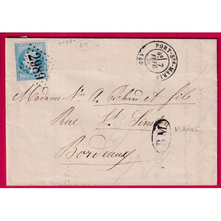 N°29 GC 2989 PORT STE MARIE LOT ET GARONNE BM VIANNE POUR BORDEAUX LETTRE COVER