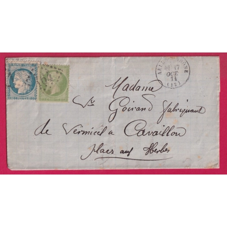 N°37 20 GC 164 ARLES SUR RHONE BOUCHES DU RHONE POUR CAVAILLON VAUCLUSE 17 OCT 1871 LETTRE COVER
