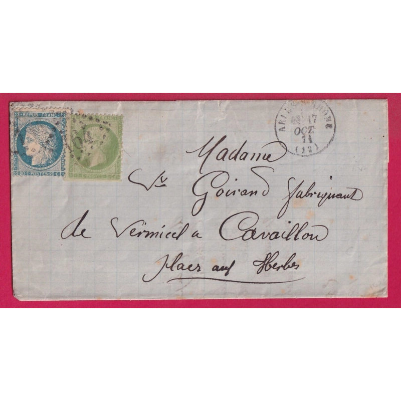 N°37 20 GC 164 ARLES SUR RHONE BOUCHES DU RHONE POUR CAVAILLON VAUCLUSE 17 OCT 1871 LETTRE COVER