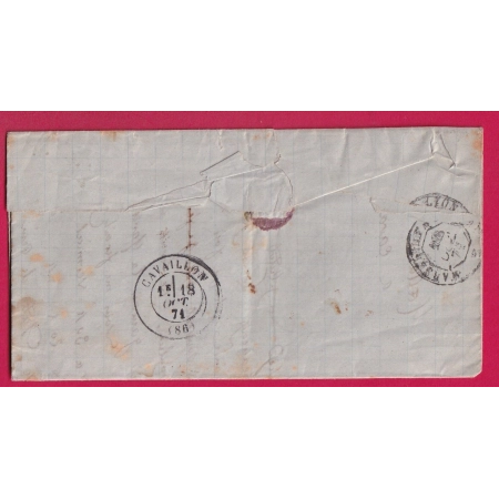 N°37 20 GC 164 ARLES SUR RHONE BOUCHES DU RHONE POUR CAVAILLON VAUCLUSE 17 OCT 1871 LETTRE COVER